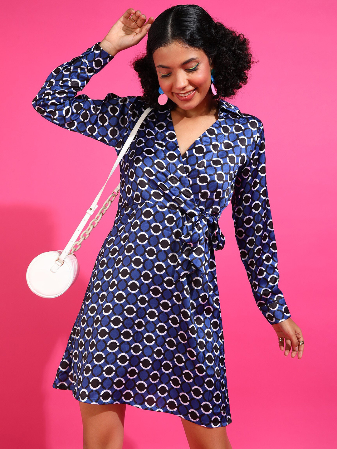 Popwings Geometric Printed Wrap Dress