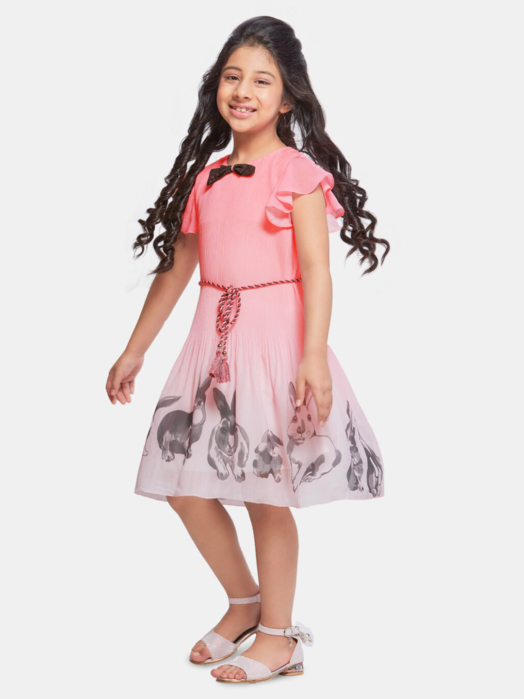 Peppermint Graphic Printed Flared Sleeves Fit & Flare Knee Length Dress