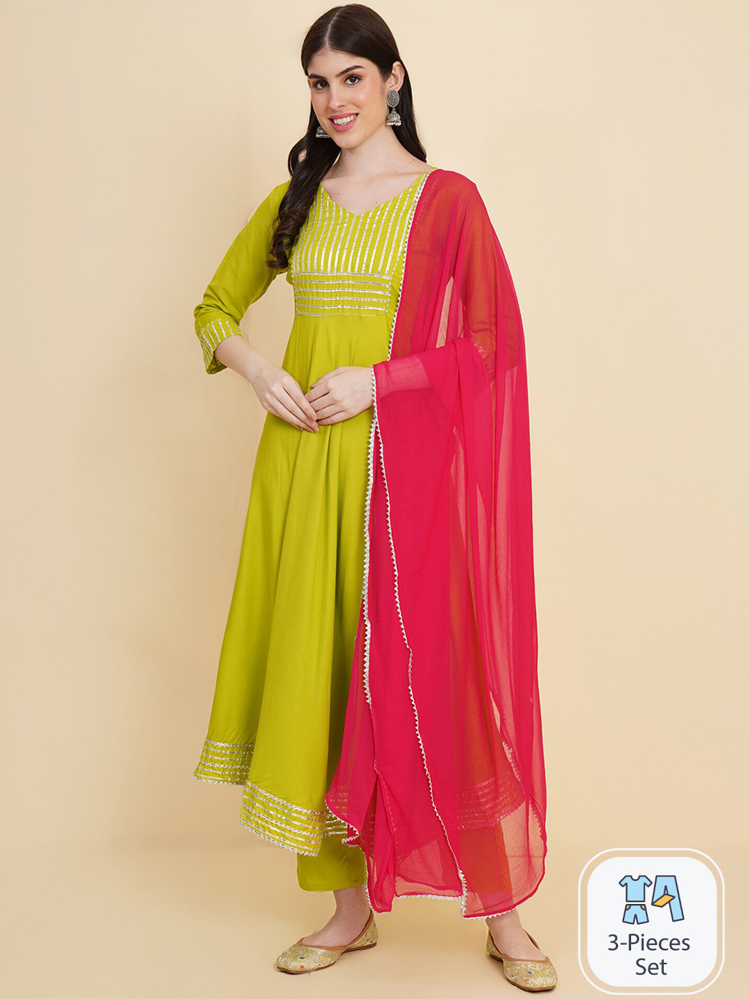 Royal Export Gotta Patti A-Line Kurta with Trousers & With Dupatta