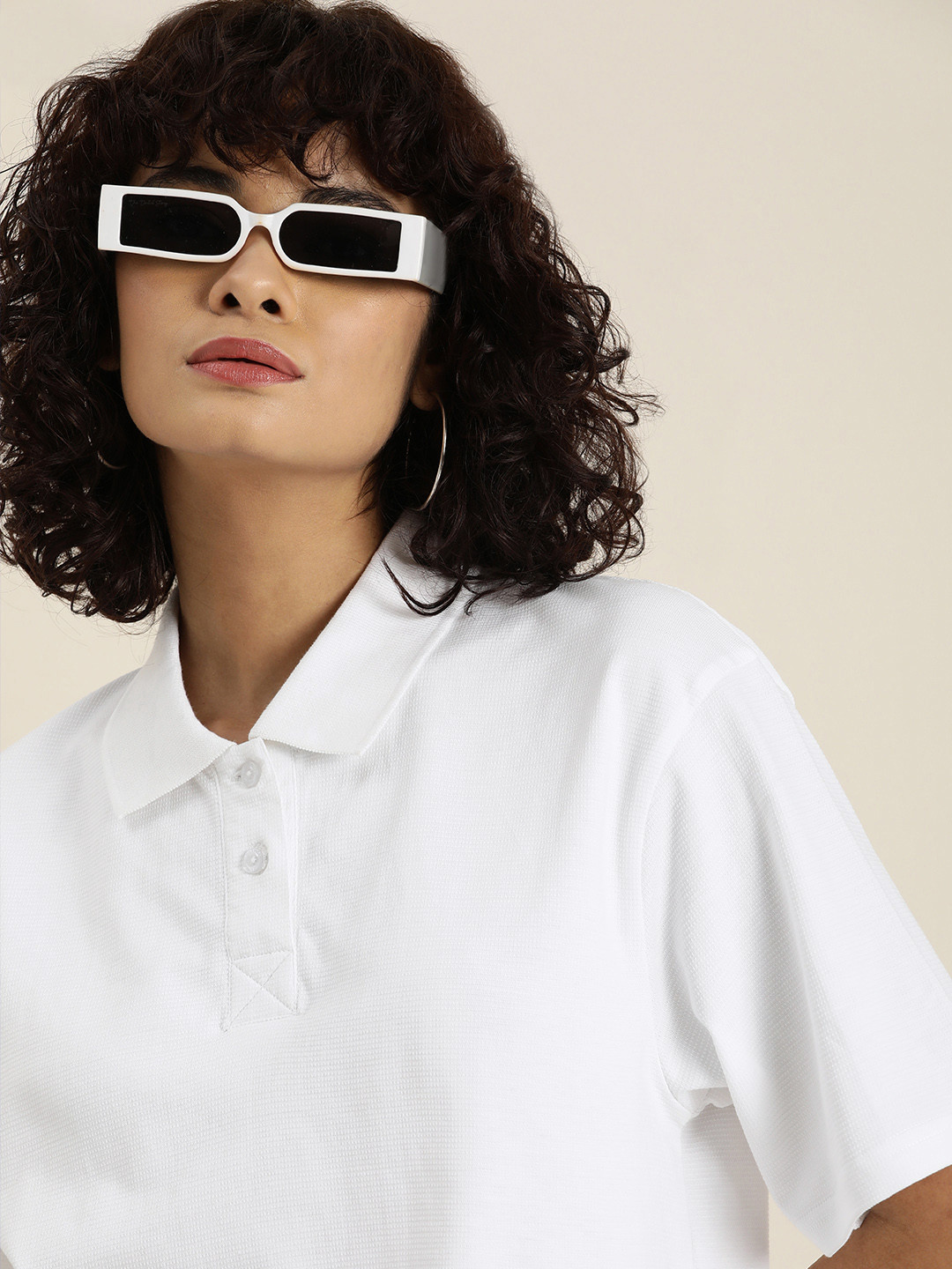 DILLINGER Womens Honeycomb Structure Oversized Polo T-shirt