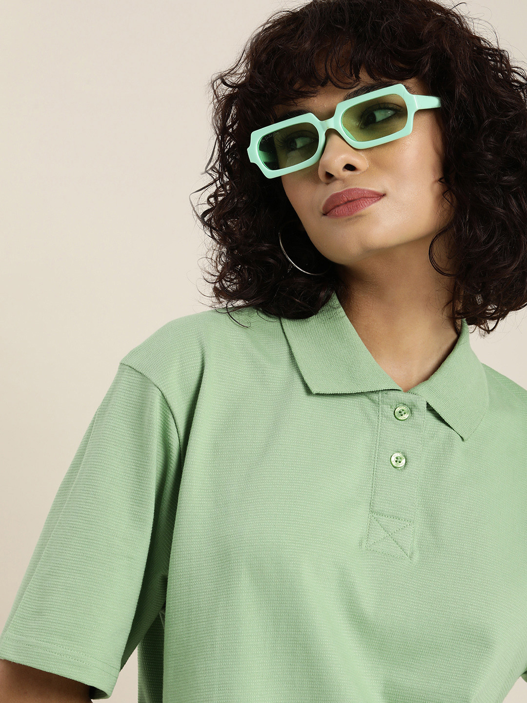 DILLINGER Womens Honeycomb Structure Oversized Polo T-shirt