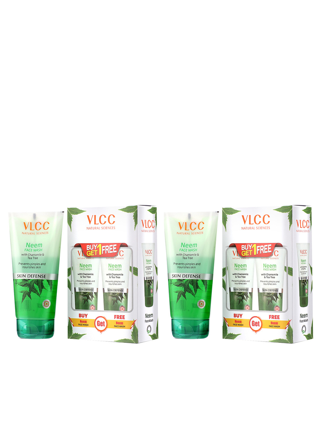 VLCC Set of 4 Neem Face Wash with Chamomile & Tea Tree To Fight Acne & Pimples- 150ml Each