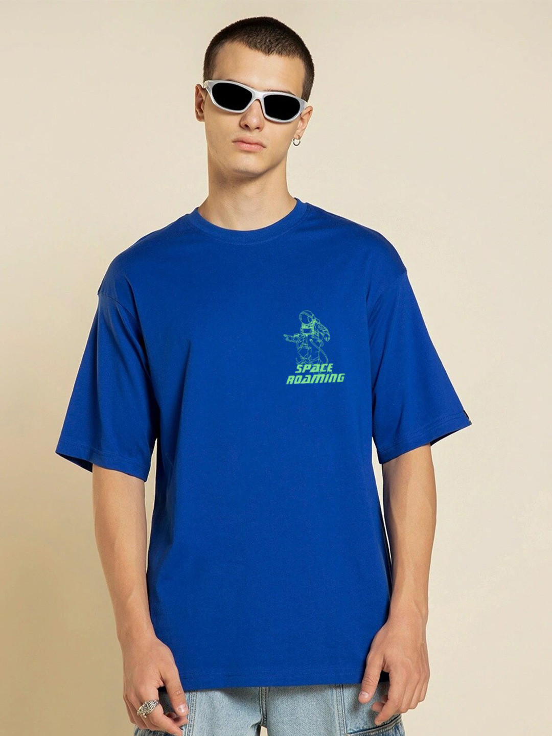 Rodzen Graphic Printed Drop-Shoulder Sleeves Oversized Cotton T-shirt