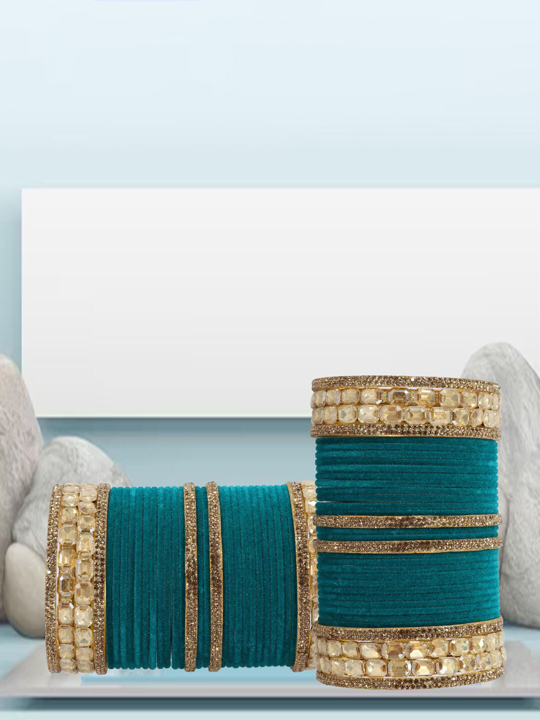 NMII Set Of 68 Zircon Gemstone-studded Velvet Metal Bangles