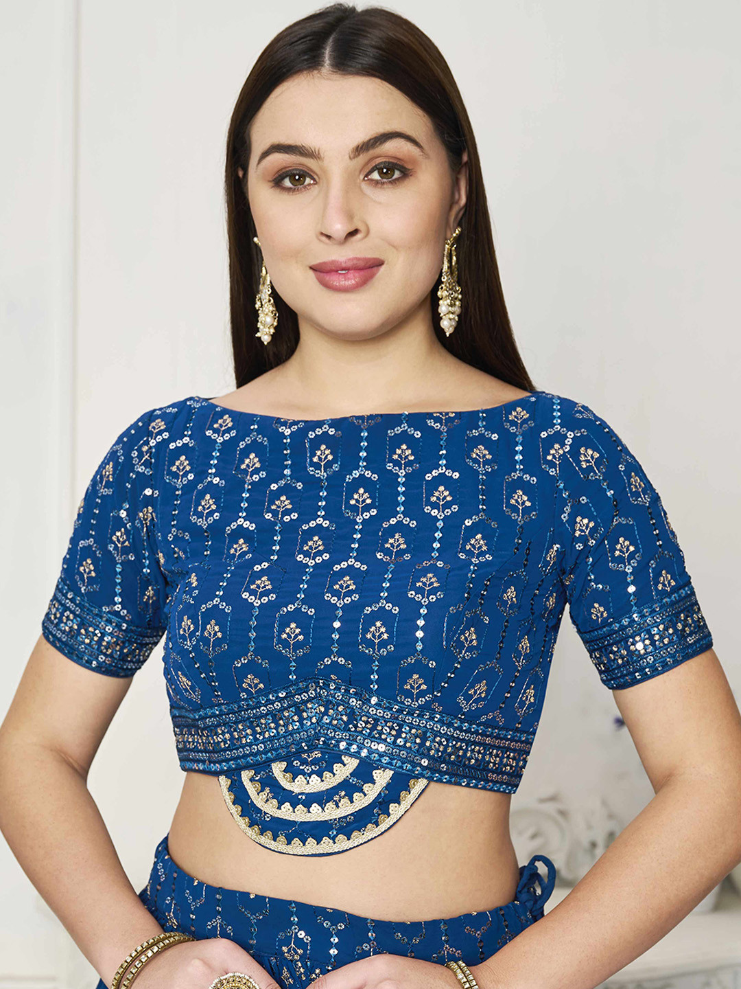 Ethnovog Embroidered Boat Neck Ready To Wear Saree Blouse