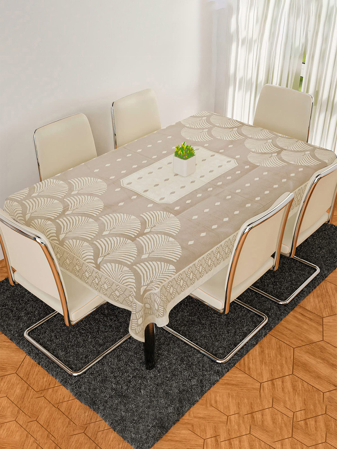 Kuber Industries Cream-Colored 2-Seater Cotton Table Cover