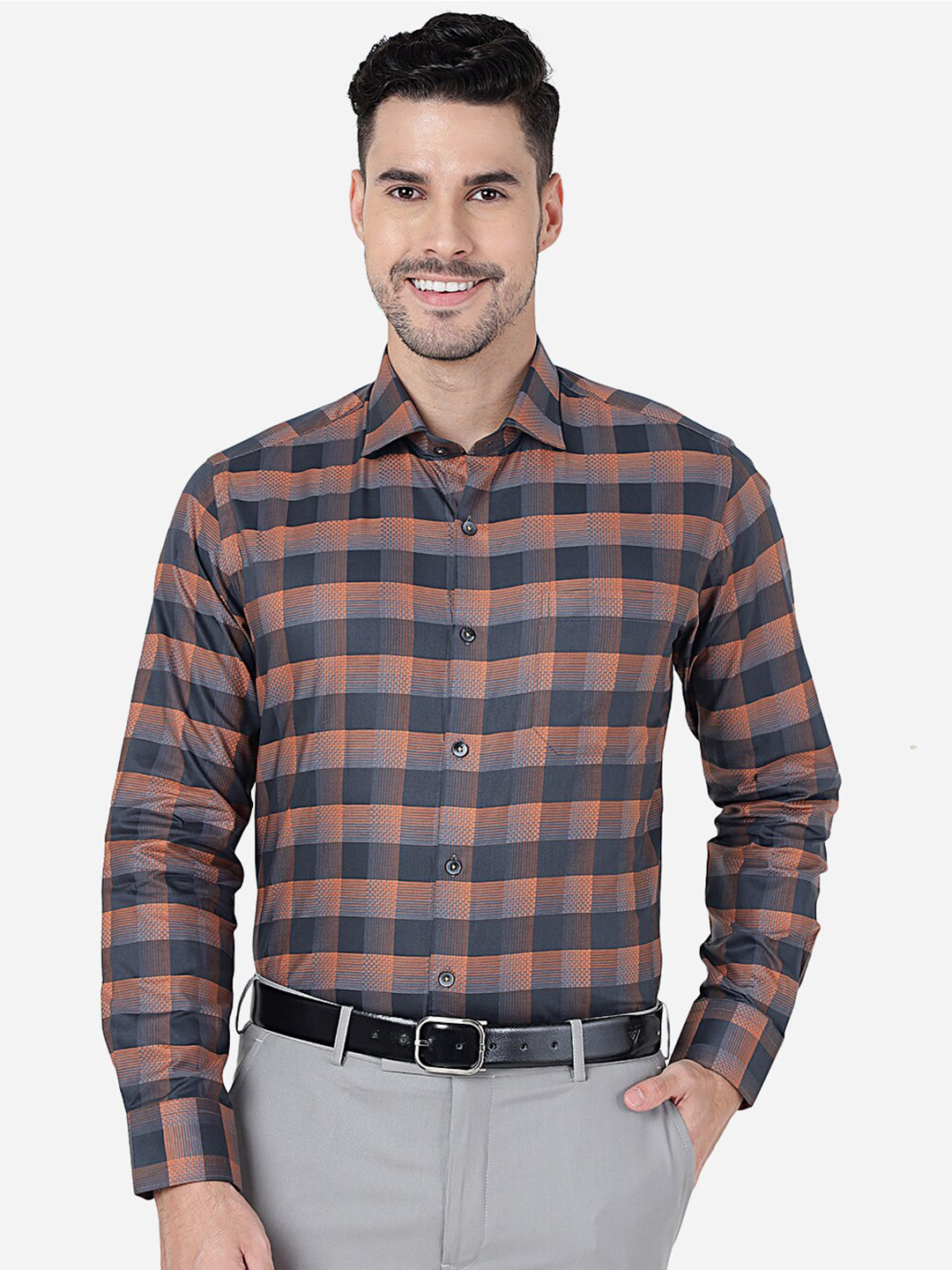 METAL Slim Fit Buffalo Checked Formal Cotton Shirt