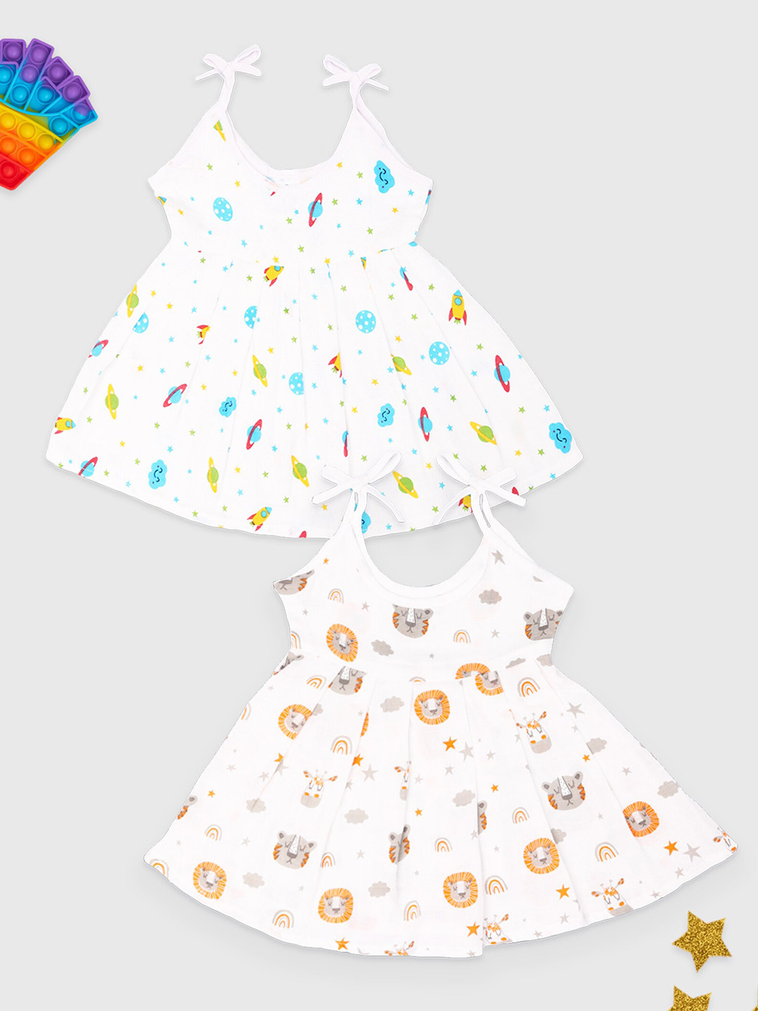 Kidbea Infant Girls Pack Of 2 Conversational Printed Fit & Flare Dress