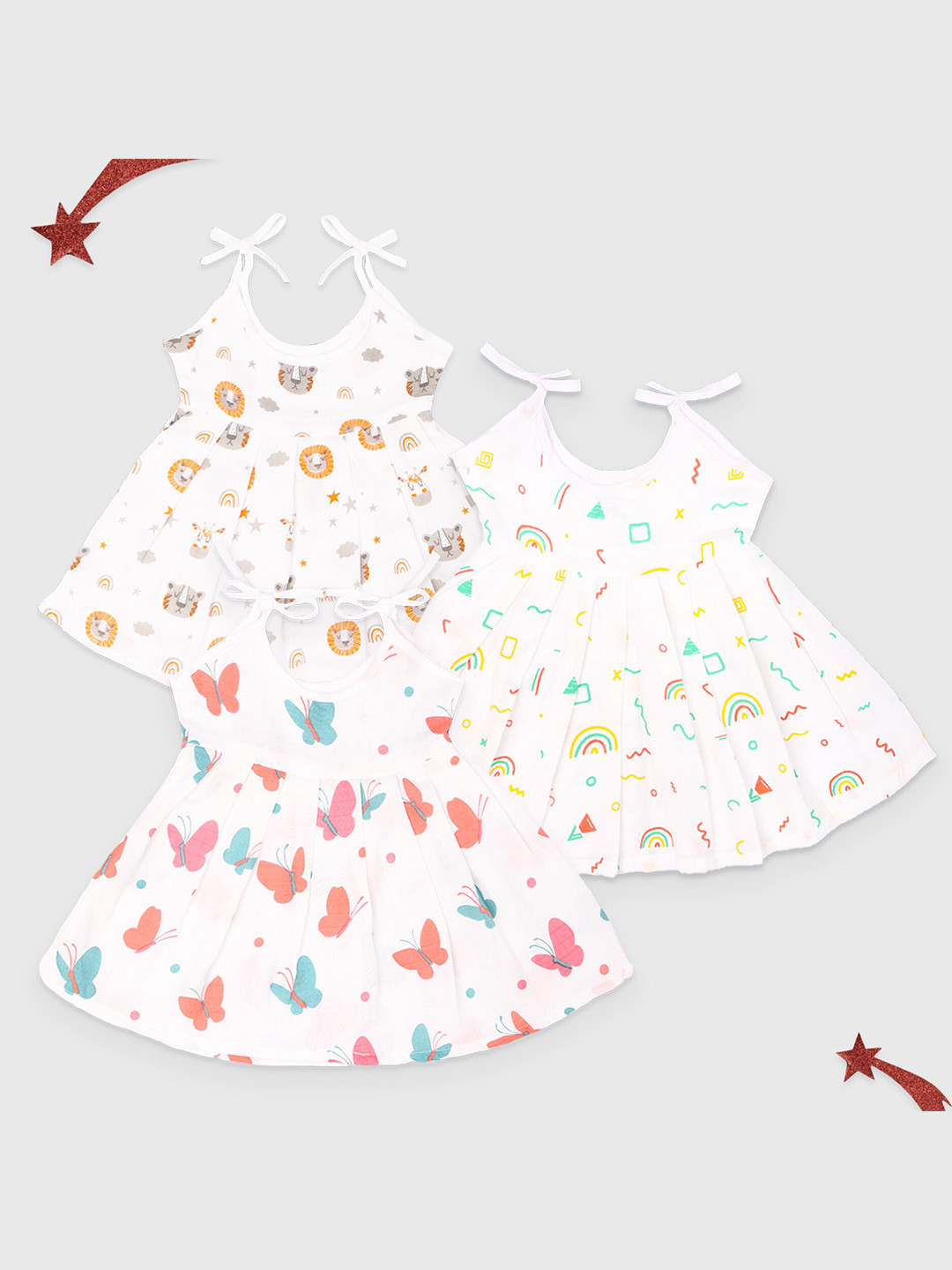 Kidbea Infant Girls Pack Of 3 Conversational Printed Fit & Flare Dress