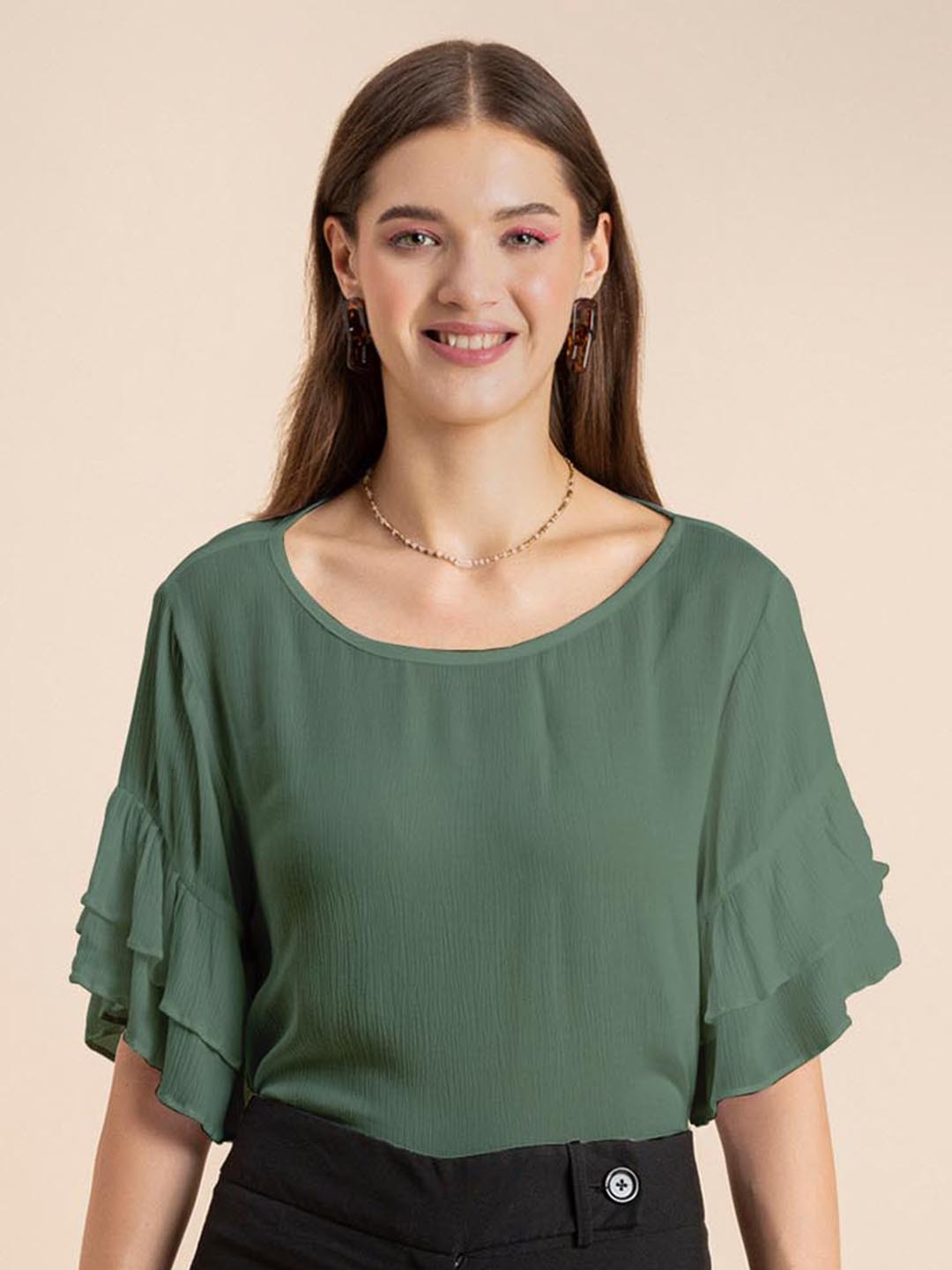 Moomaya Flutter Sleeves Round Neck Top