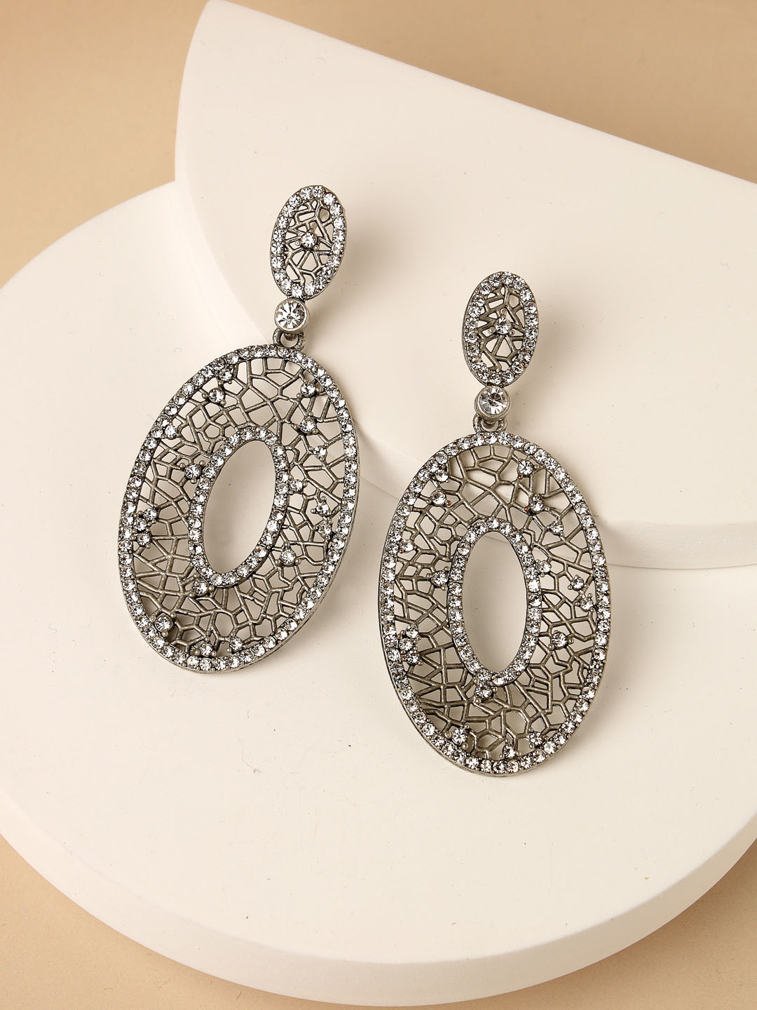 ADIVA Silver-Plated CZ Stone Classic Drop Earrings