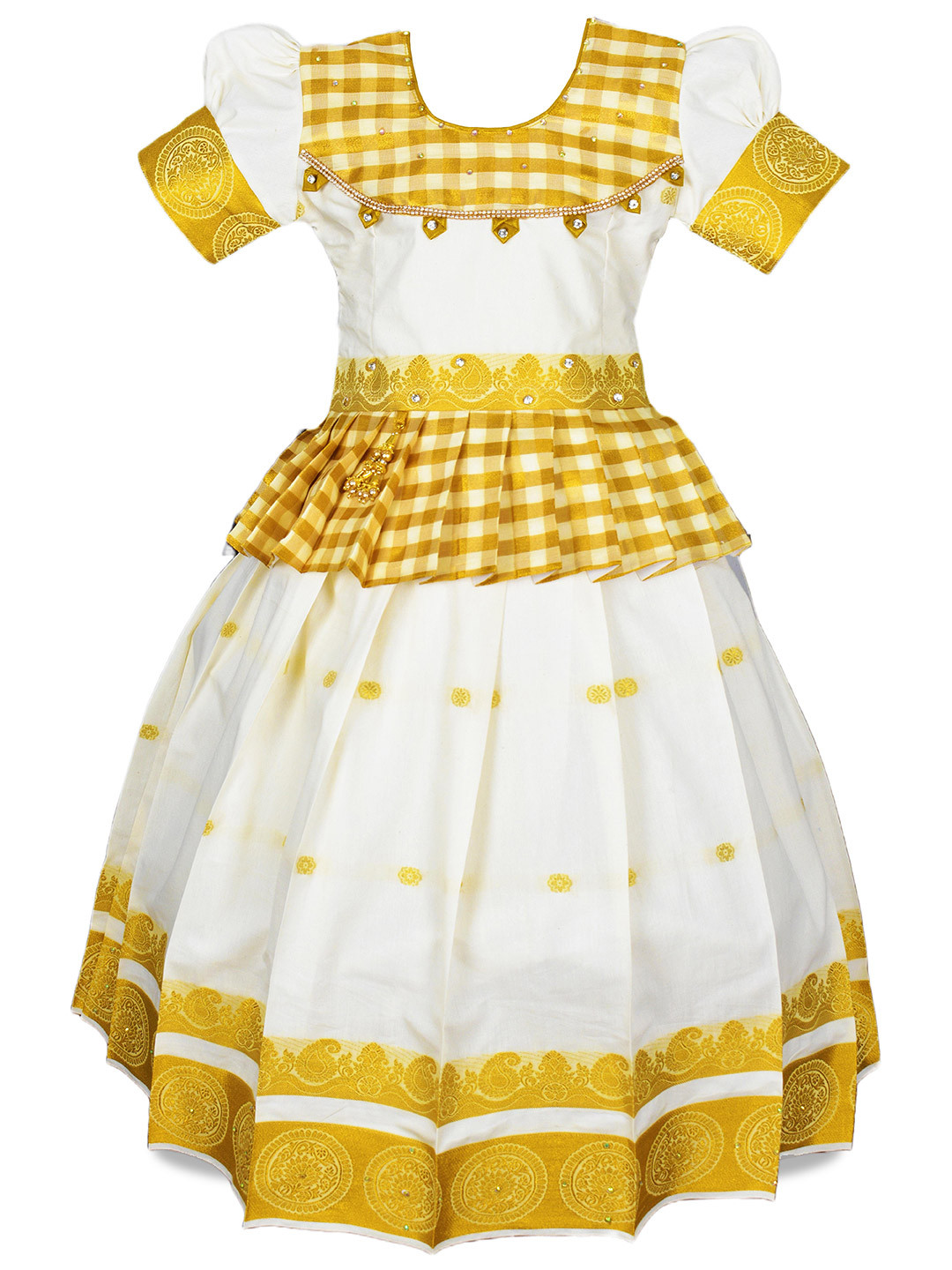 AMIRTHA FASHION Girls Cotton Kerala Pattu Zari Ready to Wear Lehenga & Choli