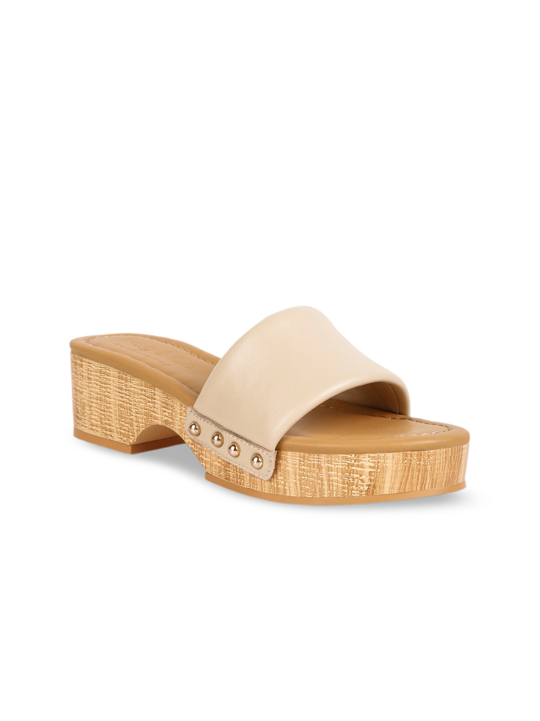 RAG & CO Open Toe Leather Platform Heels