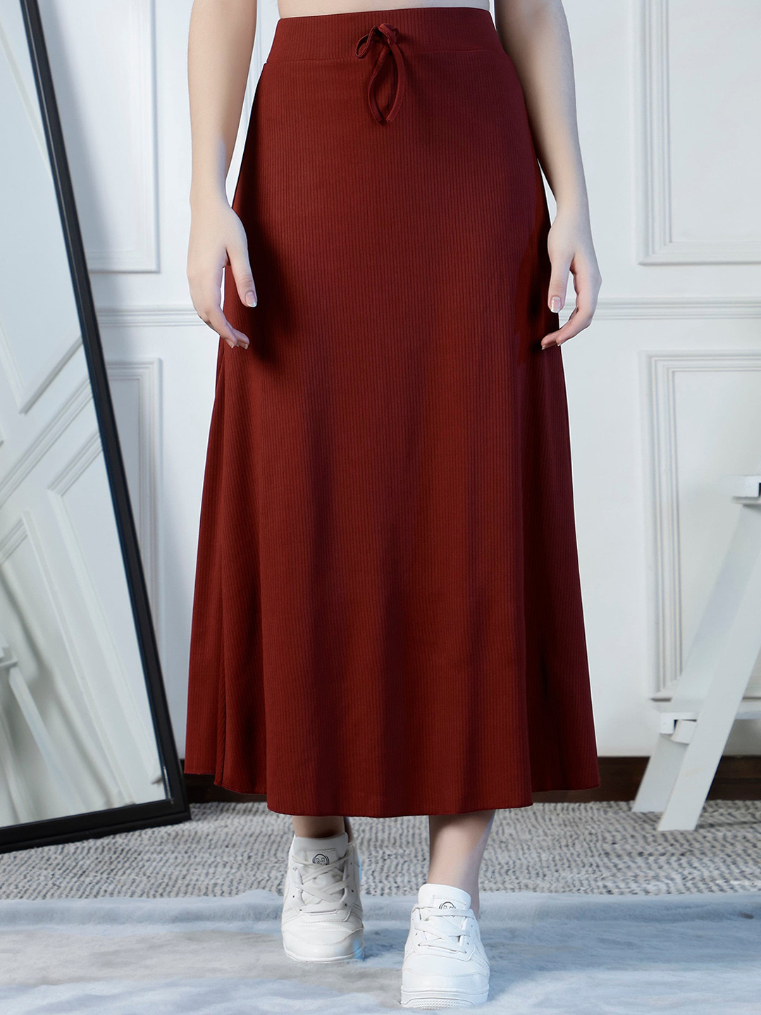 NEUDIS Ribbed Flared A-Line Maxi Skirt