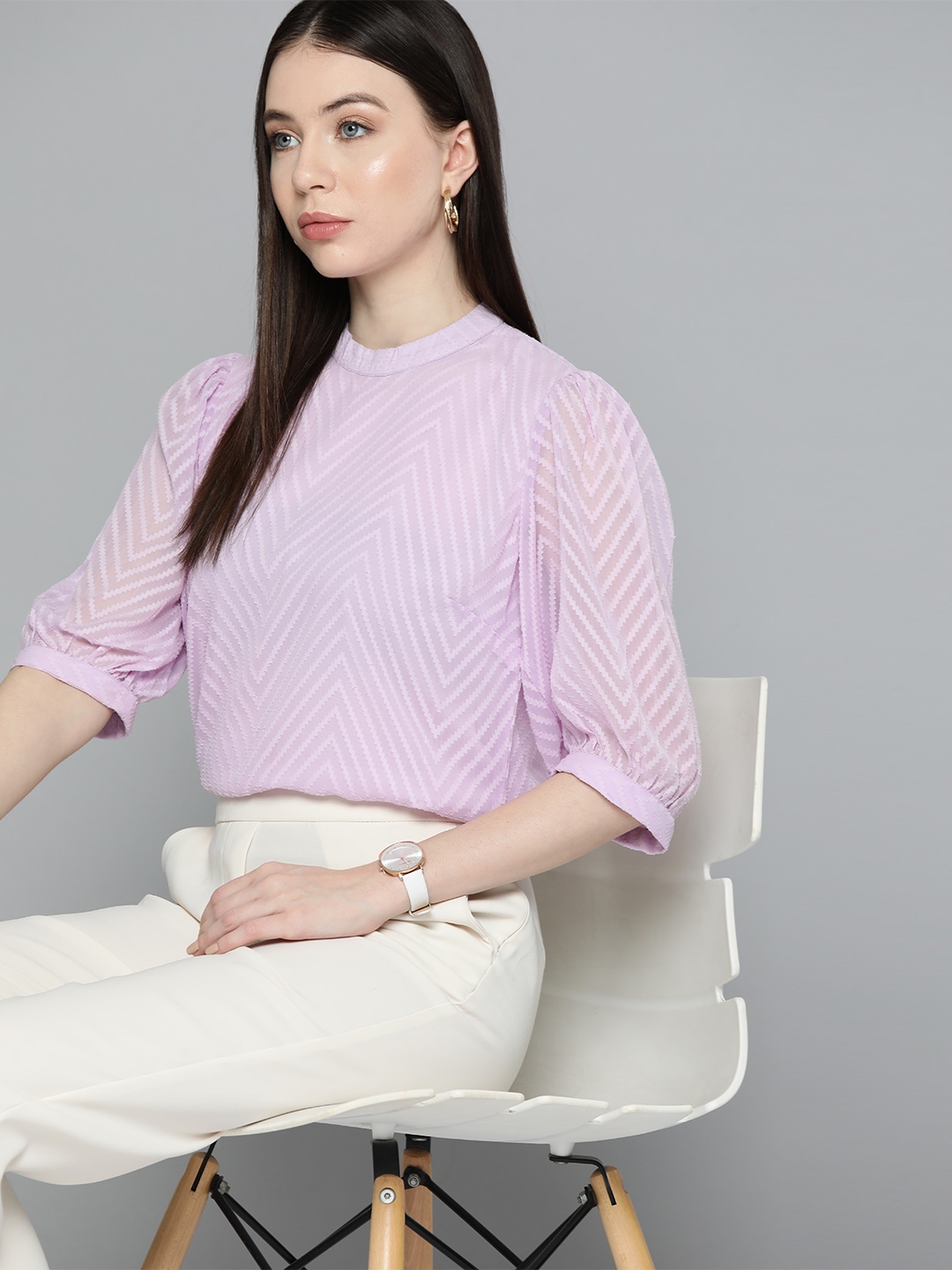Chemistry Geometric Puff Sleeve Georgette Top - Tops for Women 24623640 | Myntra
