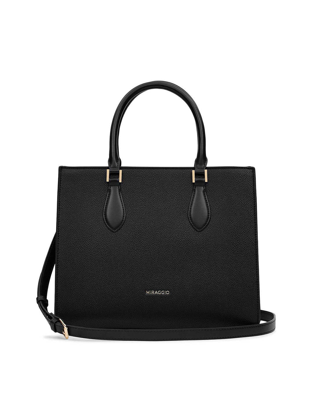 MIRAGGIO Zoe Black Handheld Stachel Bag with Adjustable & Detachable Sling Strap