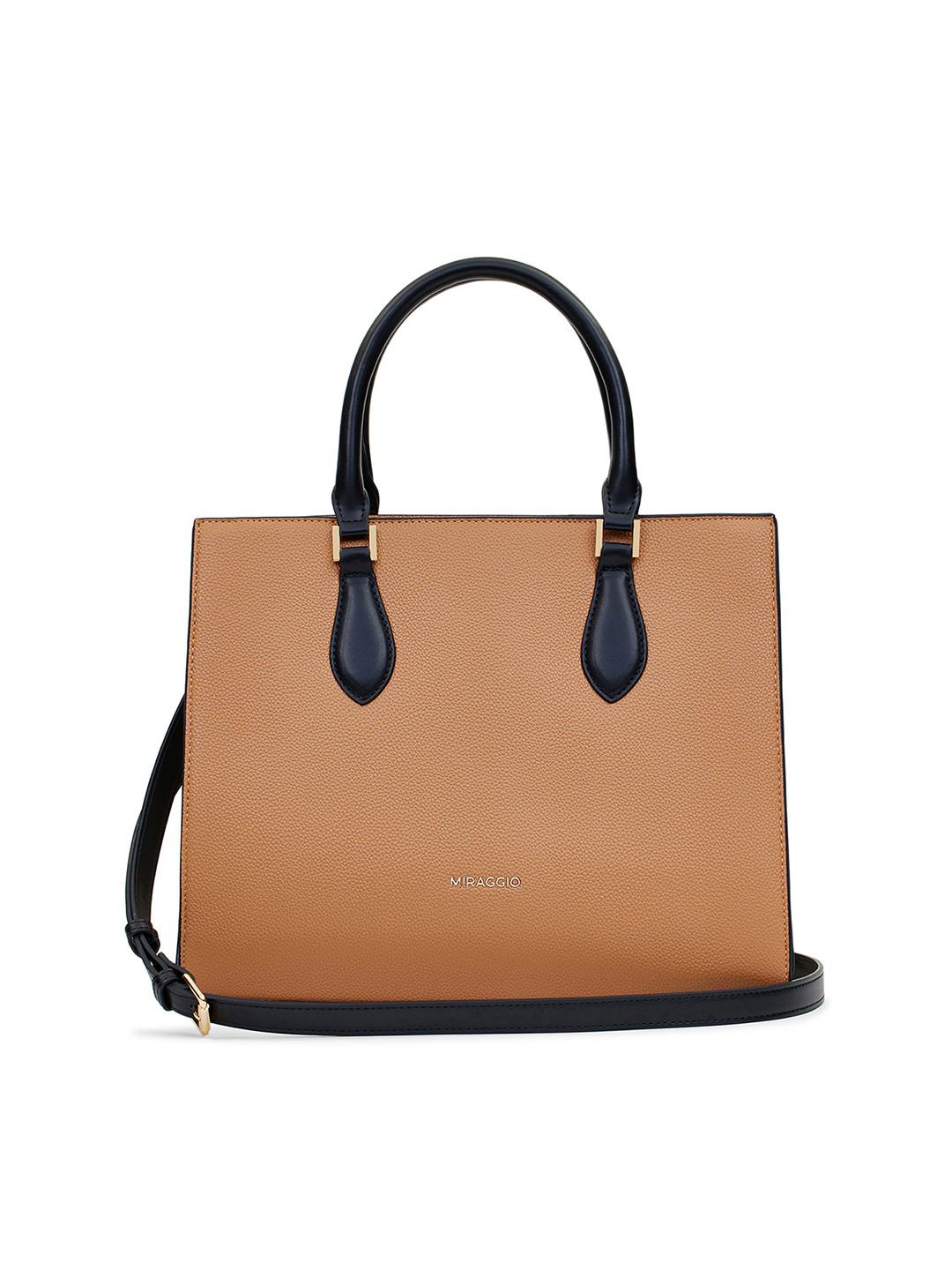 MIRAGGIO Zoe Tan Handheld Stachel Bag with Adjustable & Detachable Sling Strap