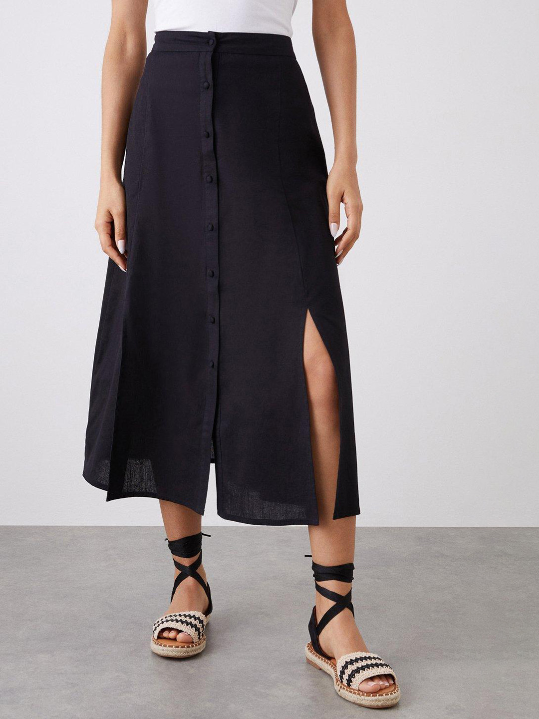 DOROTHY PERKINS Petite Pure Cotton Button Through Midi A-Line Skirt