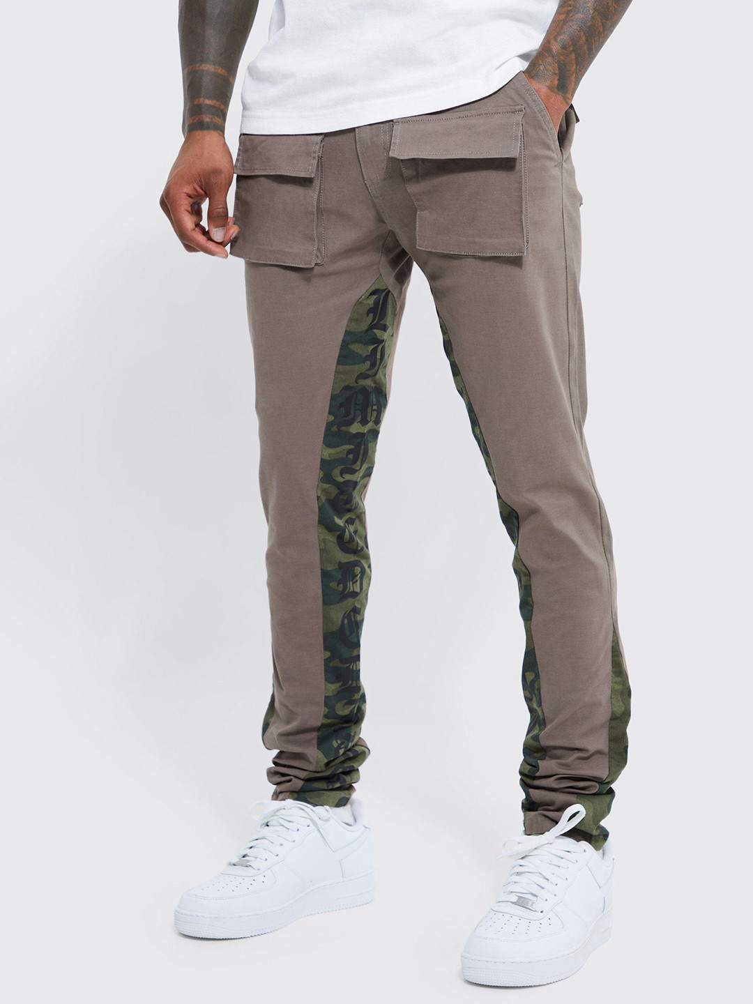 boohooMAN Cotton Skinny Fit Camouflage Cargos