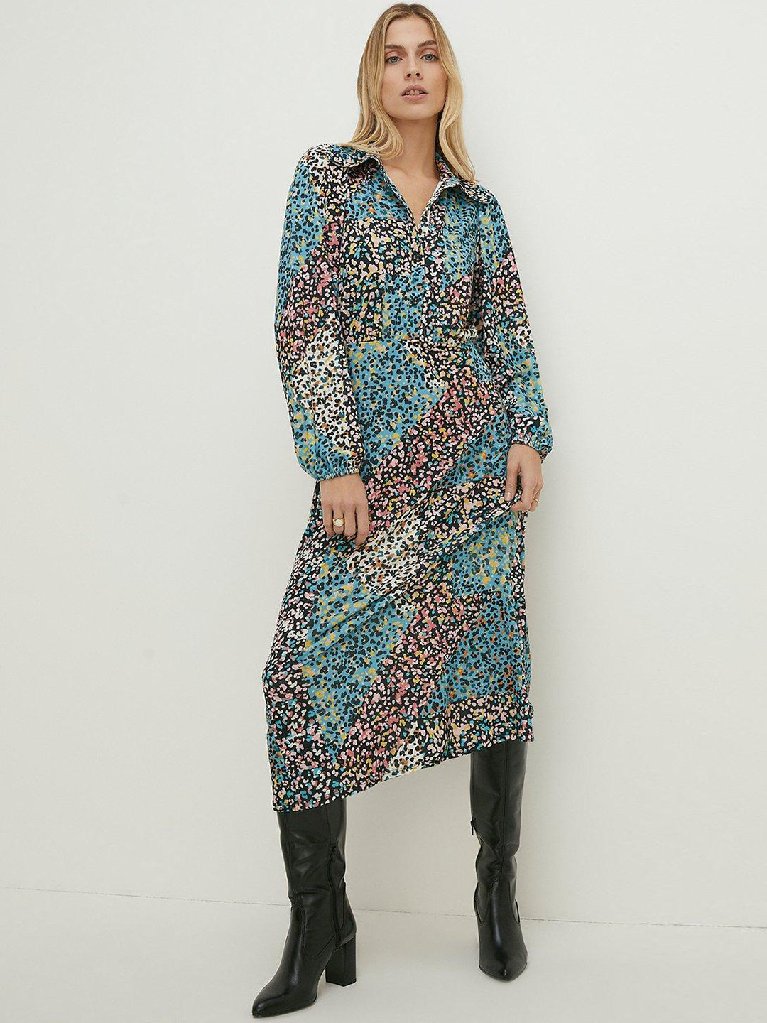 OASIS Animal Print Shirt Midi Dress