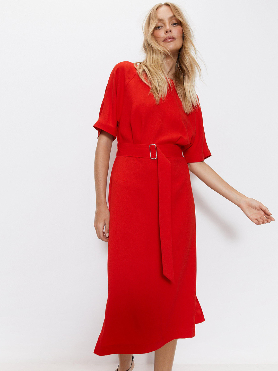 WAREHOUSE Belted Sheath Midi Dress