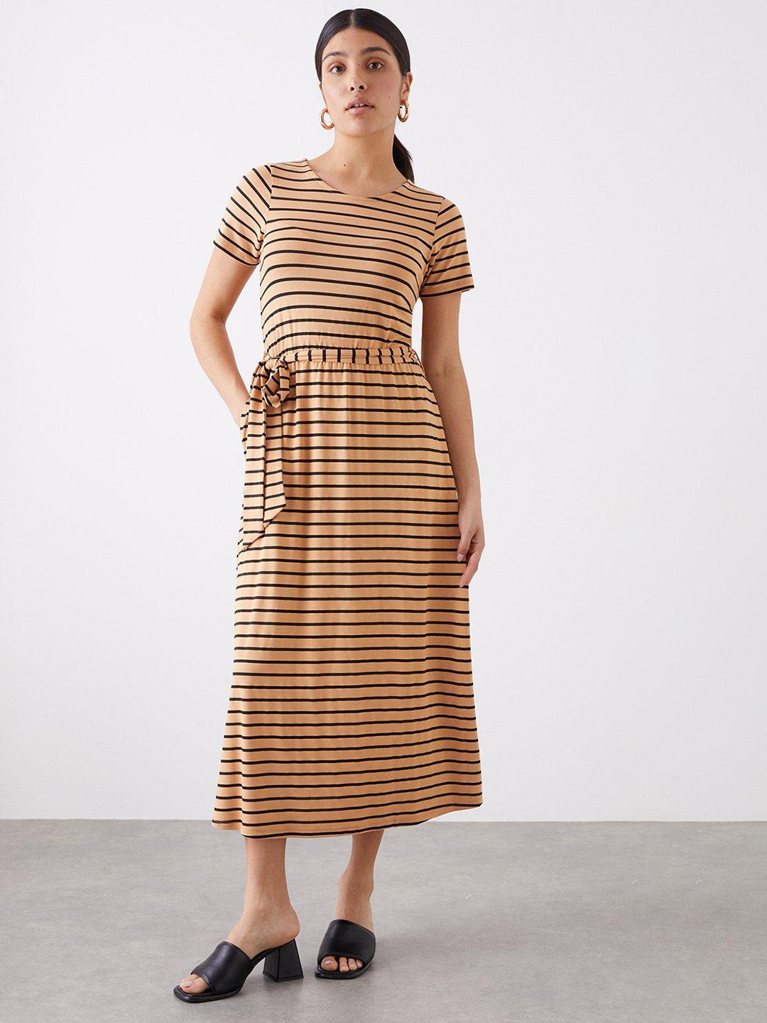 DOROTHY PERKINS Striped A-Line Belted Midi Dress