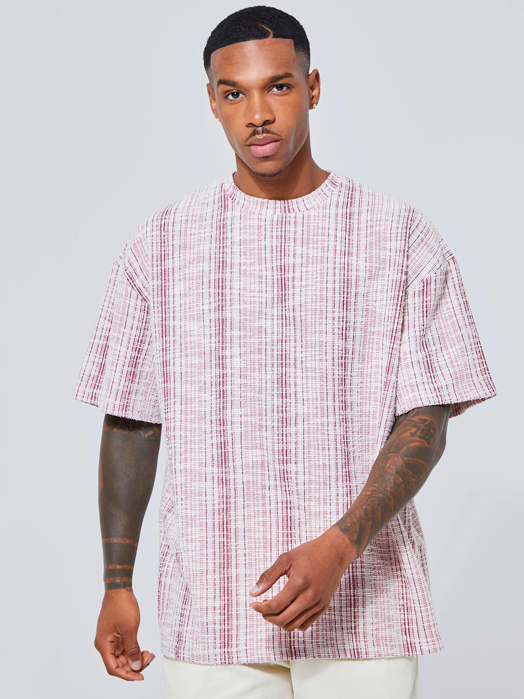 boohooMAN Tweed Oversized T-shirt