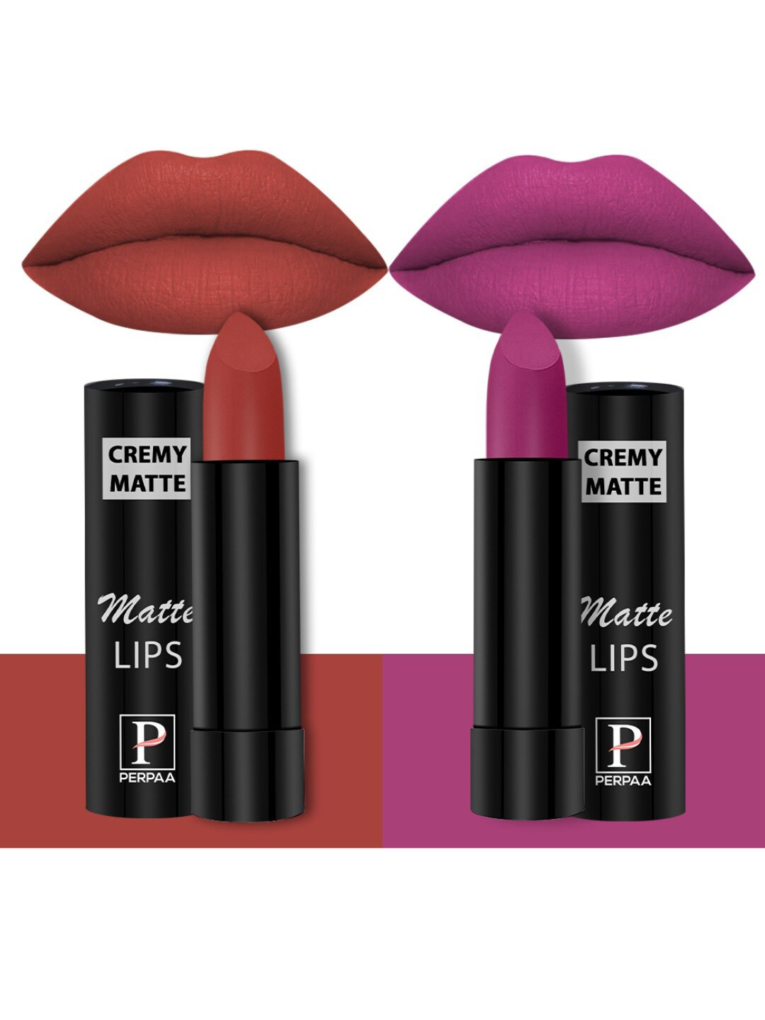PERPAA Creamy Matte Set Of 2 Long Lasting Bullet Lipstick - Red bloom 55 - Rose Magenta 58