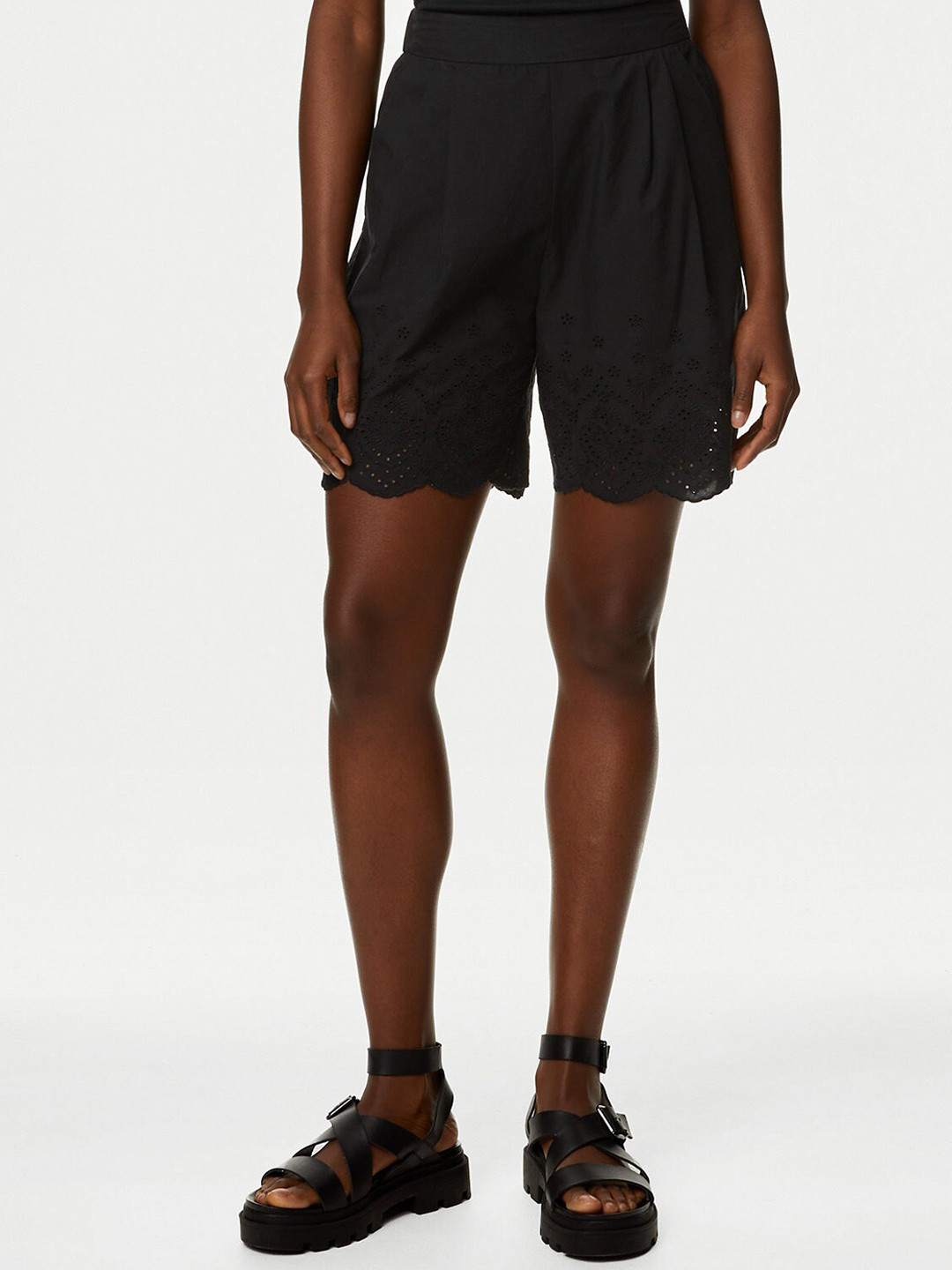 Marks & Spencer Women Floral Self Design Cotton High-Rise Shorts