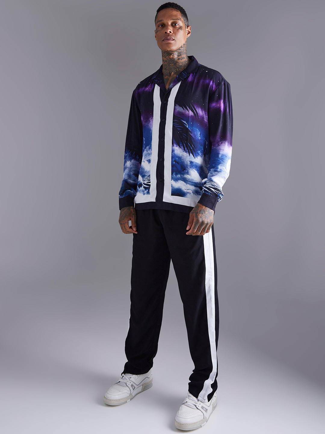 boohooMAN Graphic Printed Casual Shirt with Trousers
