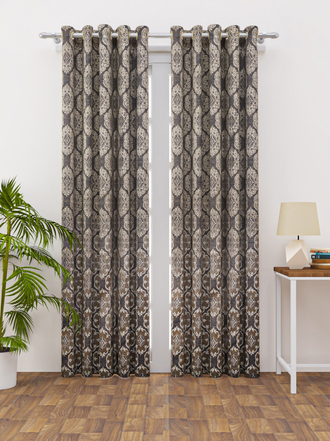 HAPPY HUES Black & White Ethnic Motifs Printed Door Curtain