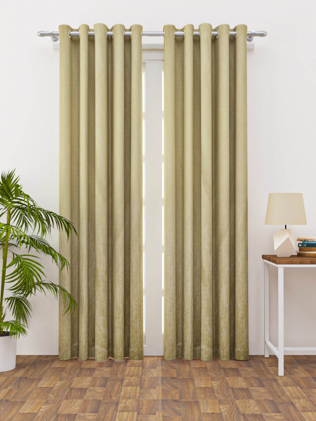 HAPPY HUES Tuscan Green & Cream-Coloured Textured Door Curtain