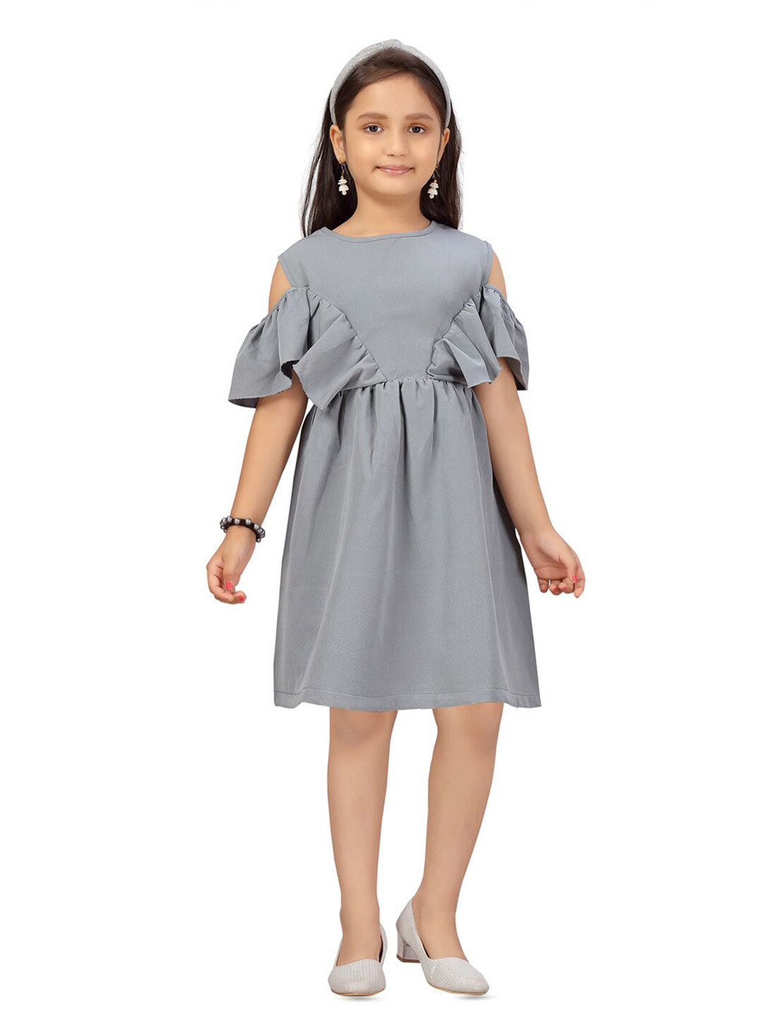 BAESD Boat Neck Cold-Shoulder Gathered Cotton Casual Fit & Flare Dress