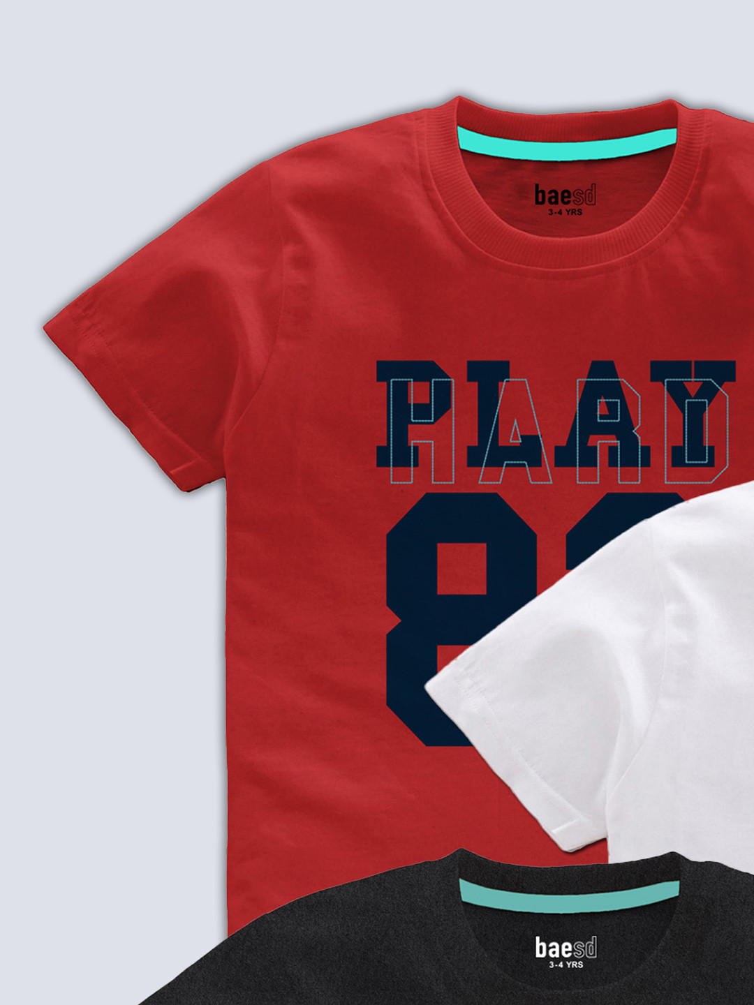 BAESD Boys Pack of 3 Typography Printed T-shirt