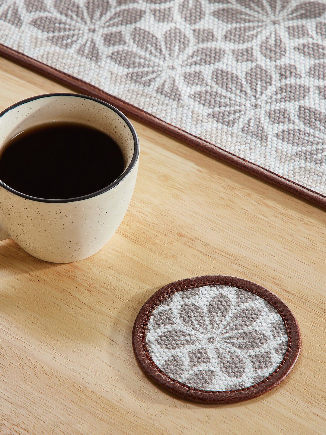 Mona B White 4 Pieces Printed Soft Fabric Coasters