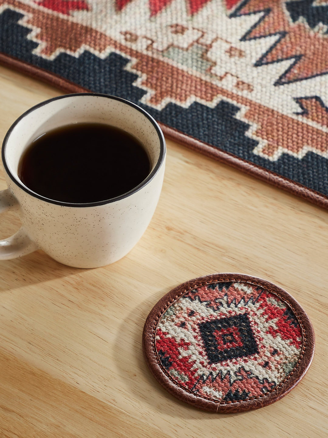 Mona B Brown & Red 4 Pieces Printed Soft Fabric Coasters