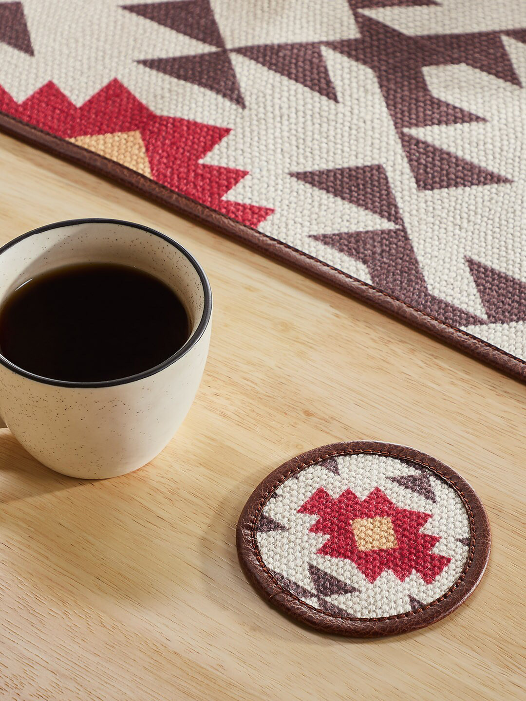 Mona B Brown & White 4 Pieces Printed Soft Fabric Coasters