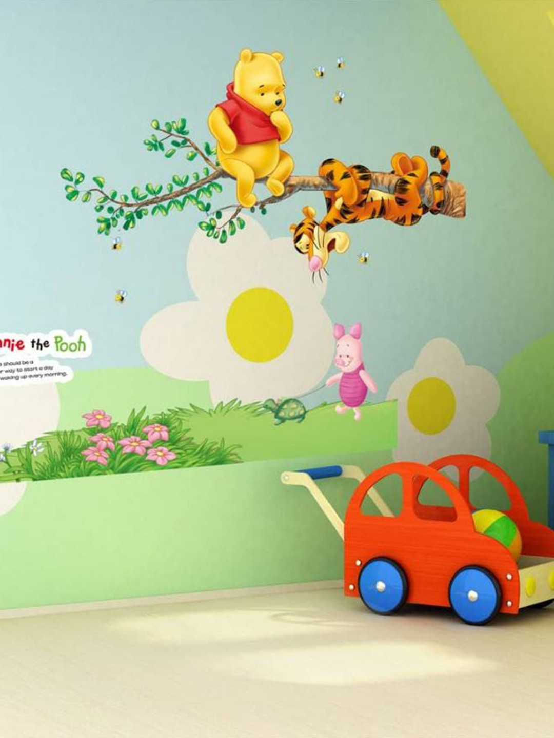 Jaamso Royals Green & Red Tree Monkey Decal Flowers PVC Wall Stickers