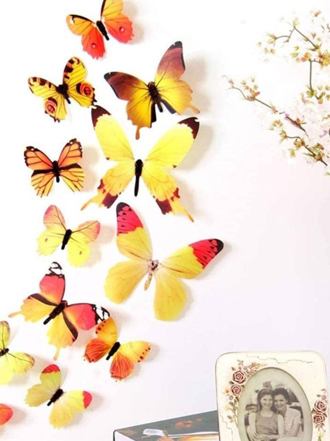 Jaamso Royals Yellow 12 Pieces 3D Butterfly PVC Removable Wall Stickers