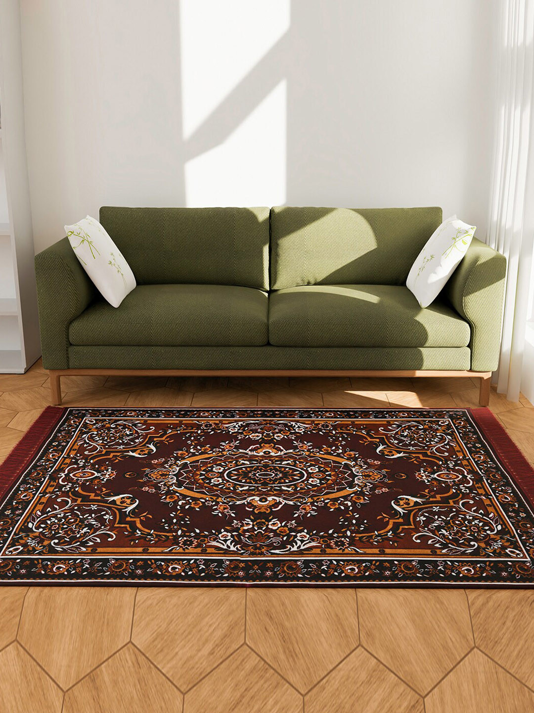 Kuber Industries Maroon Printed Velvet Carpet