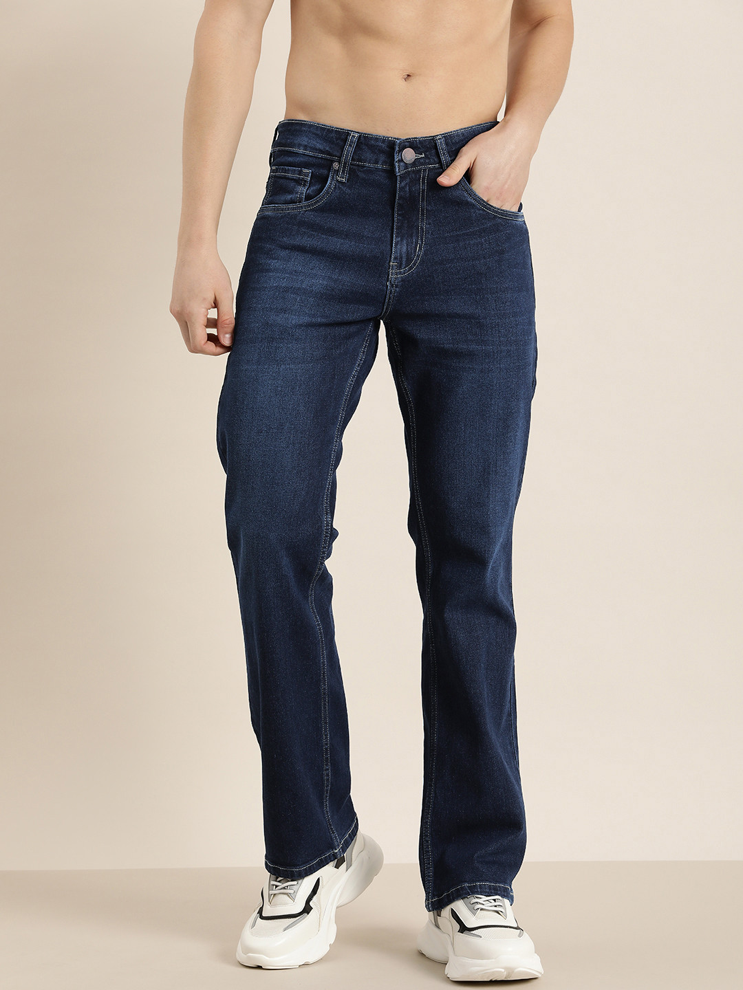 HERE&NOW Men Smart Bootcut Light Fade Stretchable Jeans