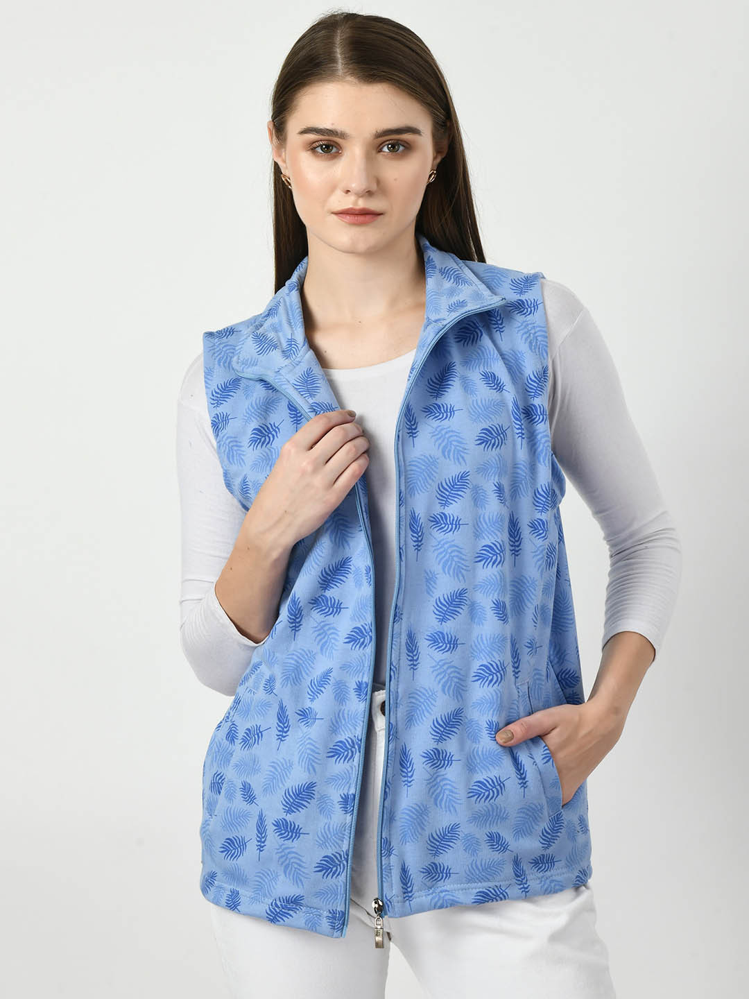 BAESD Printed Sleeveless Lightweight Open Front Jacket