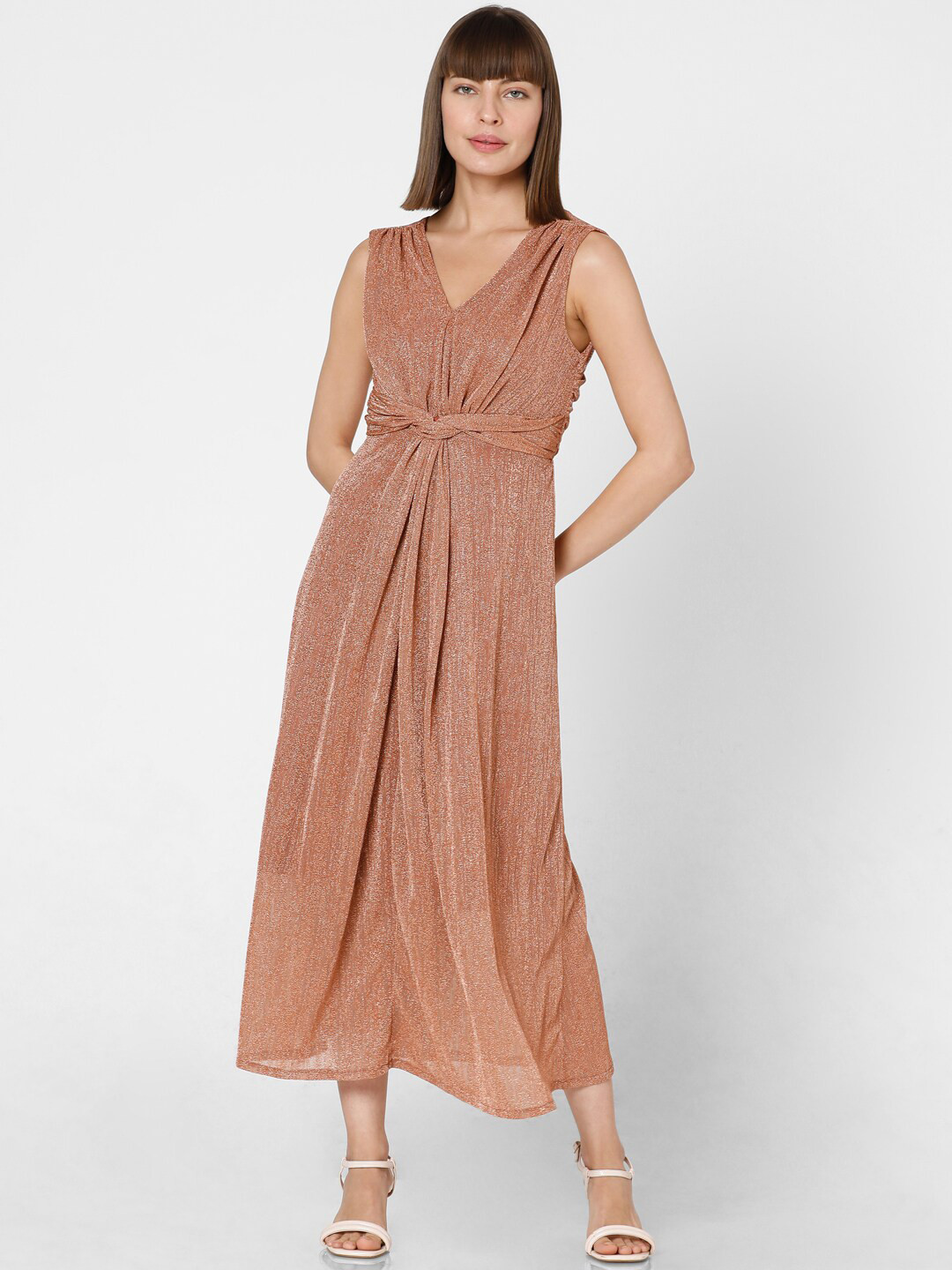 Vero Moda Self Design Sleeveless Bling & Sparkly Fit & Flare Midi Dress