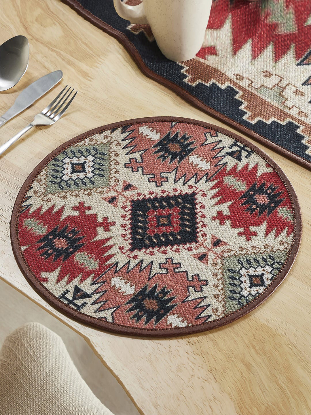 Mona B Maroon & Blue 2-Pieces Printed Table Placemats