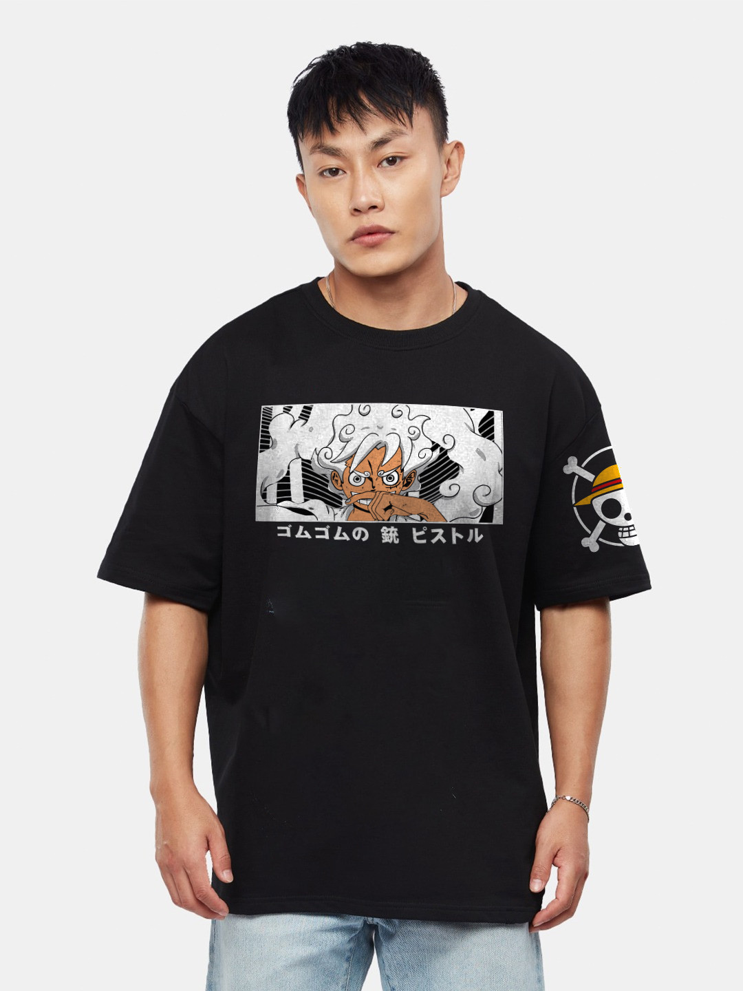 Crazymonk Men Luffy Gear 5 Anime Printed Cotton Oversized T-shirt