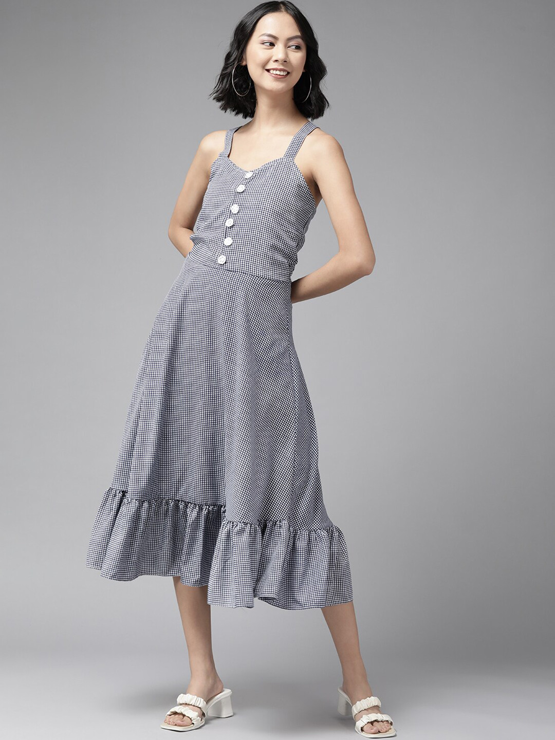 BAESD Checked Sleeveless Cotton Midi Dress