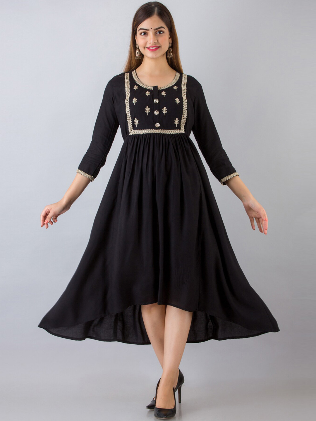 NISHABD Ethni Motifs Embroidered High Low Ethnic Dress