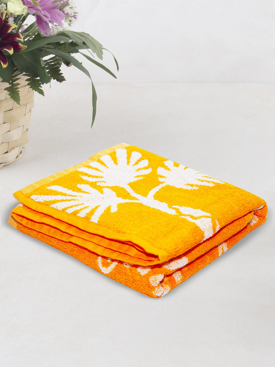 MeeMee Unisex Kids Orange Printed 200 GSM Bamboo Cotton Bath Towel
