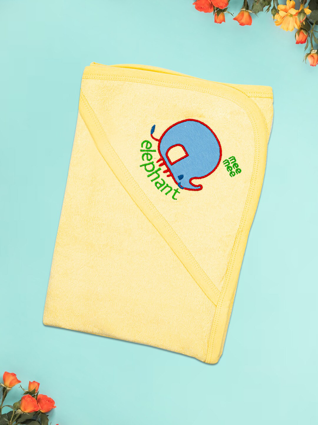MeeMee Unisex Kids Yellow Printed  200 GSM Bamboo Bath Towel