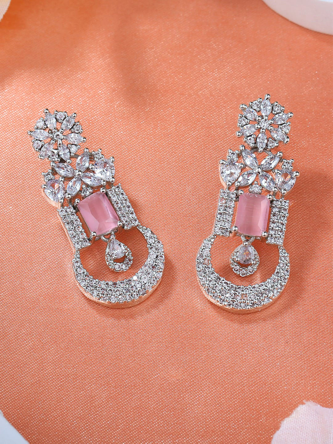 Estele Cubic Zironica Floral Drop Earrings
